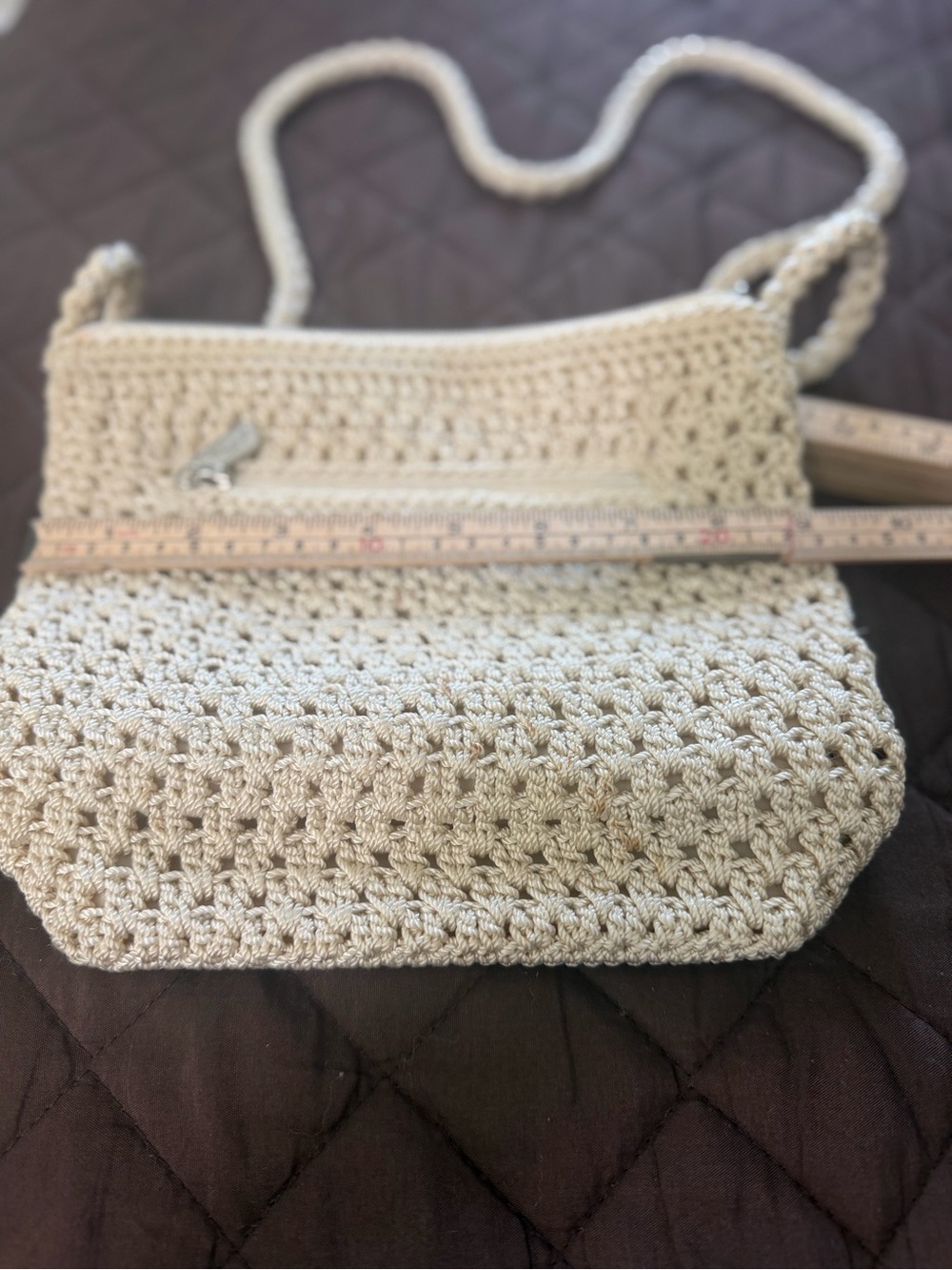 The Sak Cream Crochet Woven Shoulder Bag Zip Top Boho Purse - Picture 6 of 9